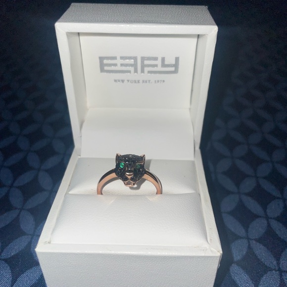 Effy Signature 14K Rose Gold Black Diamond & Emerald Mini Ring, 0.46 Size 8 - Picture 3 of 5